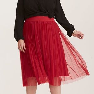 TORRID Red Pleated Mesh Midi Skirt